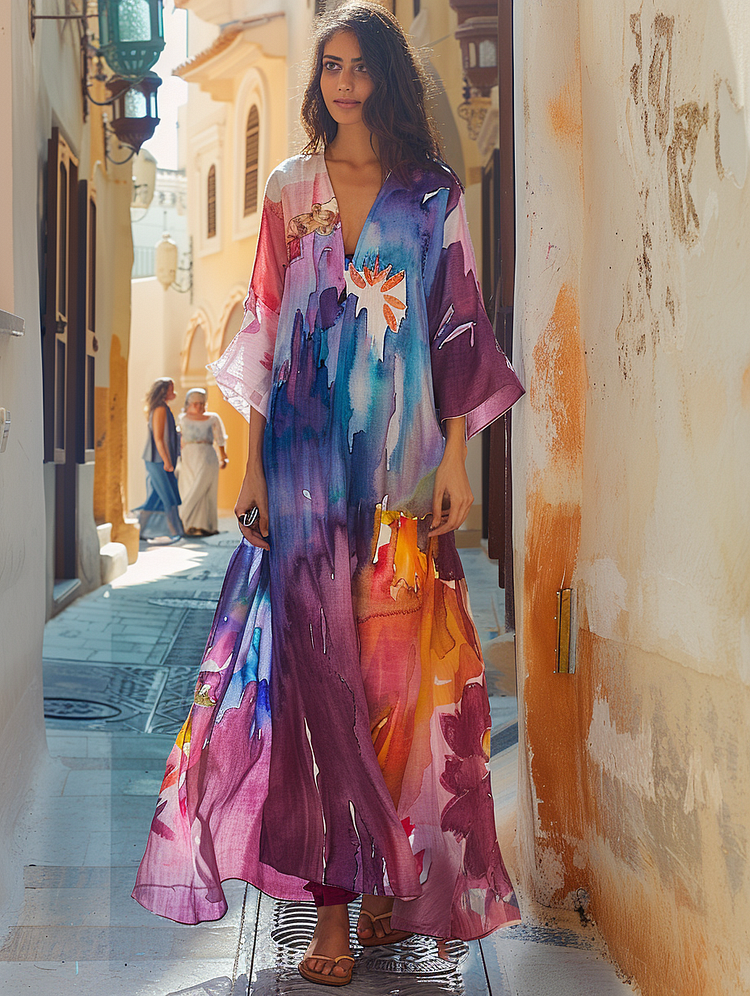 Linen Ethnic Kaftan Maxi Dress