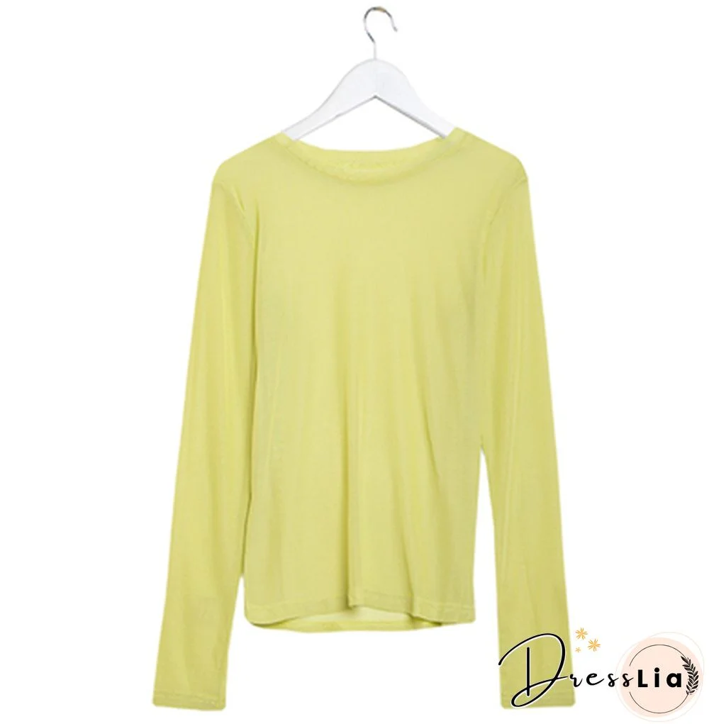 Oumea Women Beach Cover-Up Sheer Mesh Top Beach Wear Hawaiian Mesh Shirt Long Sleeve Casual Candy Color Solid Sweet Mesh Top