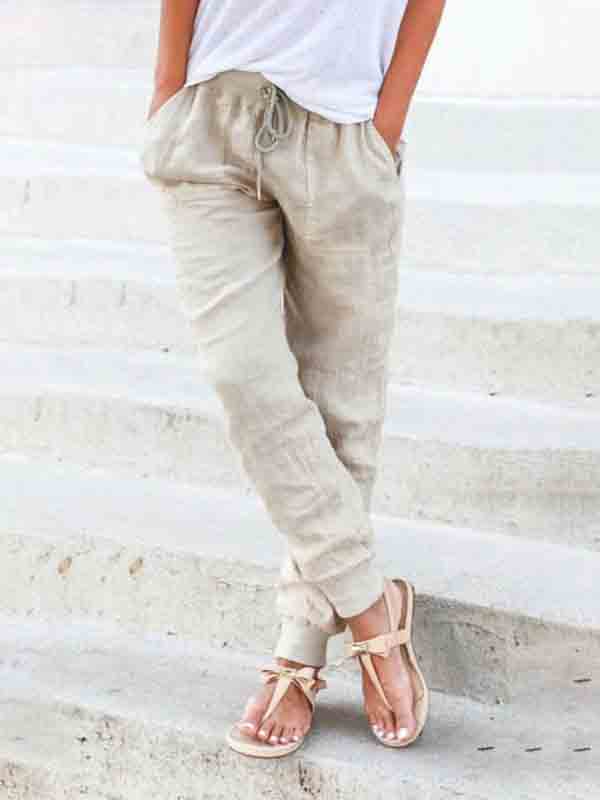 Comfortable rib elastic waist women's trousers