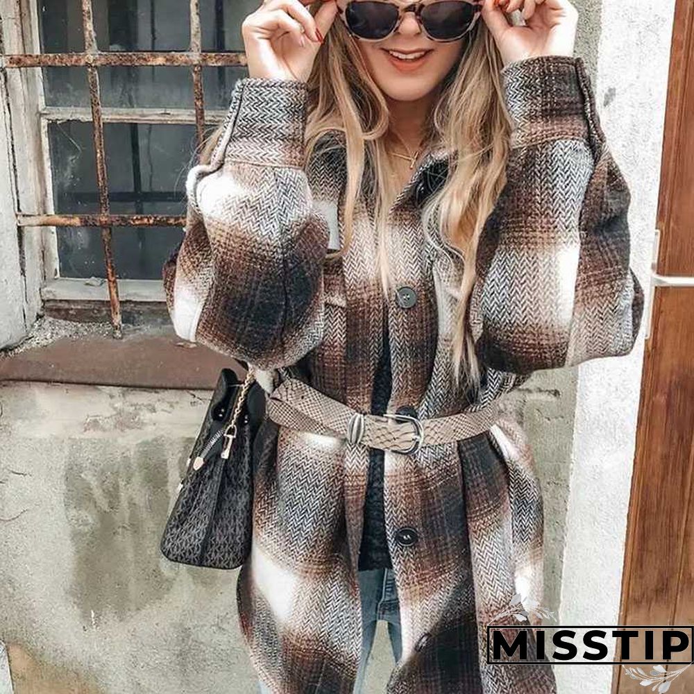 Classic Thick Colorblock Checked Button Down Shirt Jacket Woolen