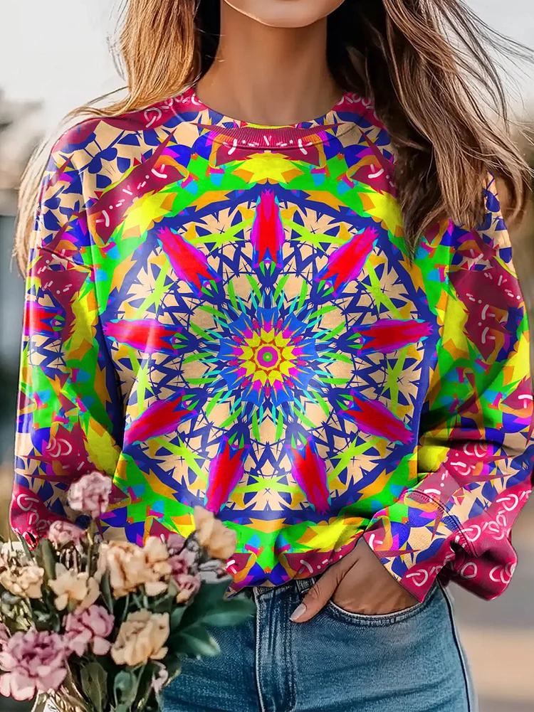 Vivid Mandala Art Print Casual Sweatshirt