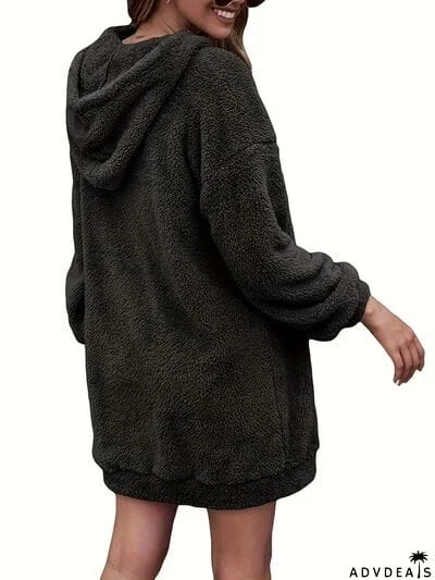 Half Zip Dropped Shoulder Oversized Hoodie