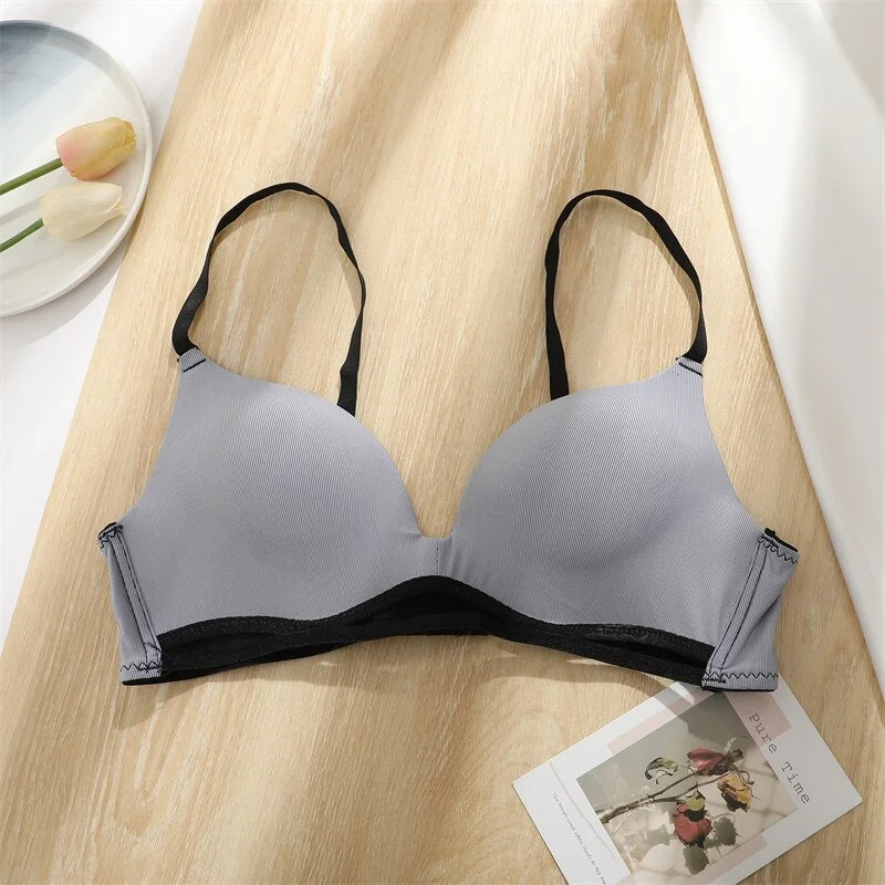 FINETOO Women Deep V Bra Sexy Push Up Bra Ladies Seamless Top Wire Free Lingerie Female Solid Color Bralette Intimates Brassiere