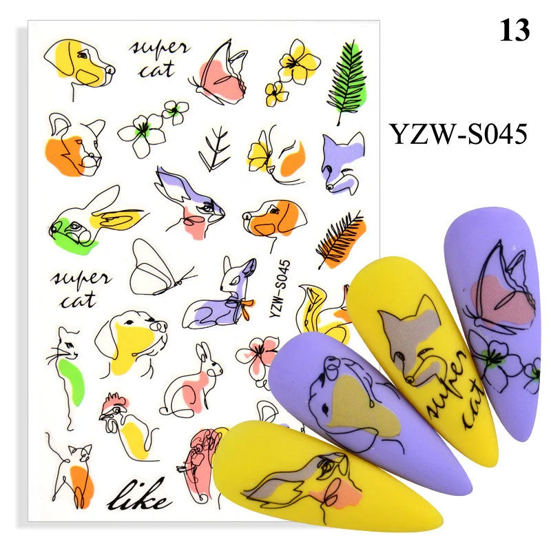 1 Sheet Human Face Nail Stickers And Decals 2021 Nail Art Decorations Set Geometric Pattern Dried Flowers Sliders For Nails Art-Nail Inspo