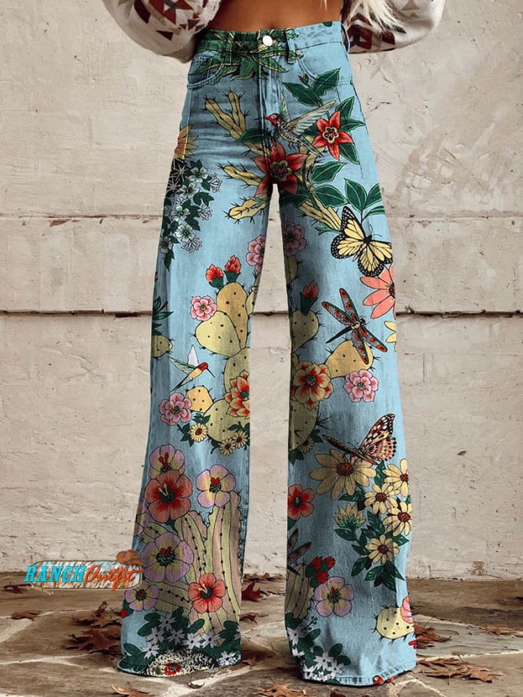 Women’s Hacienda Cactus Print Casual Wide Leg Pants Multicolor / Xs