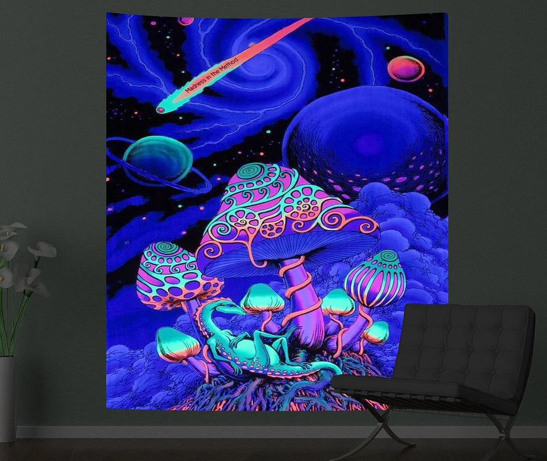 Mushroom Psychedelic Fluorescence Tapestry Wall Hanging Cloth Bedroom Decor Psychedelic Art Poster Glow Under Ultraviolet Light