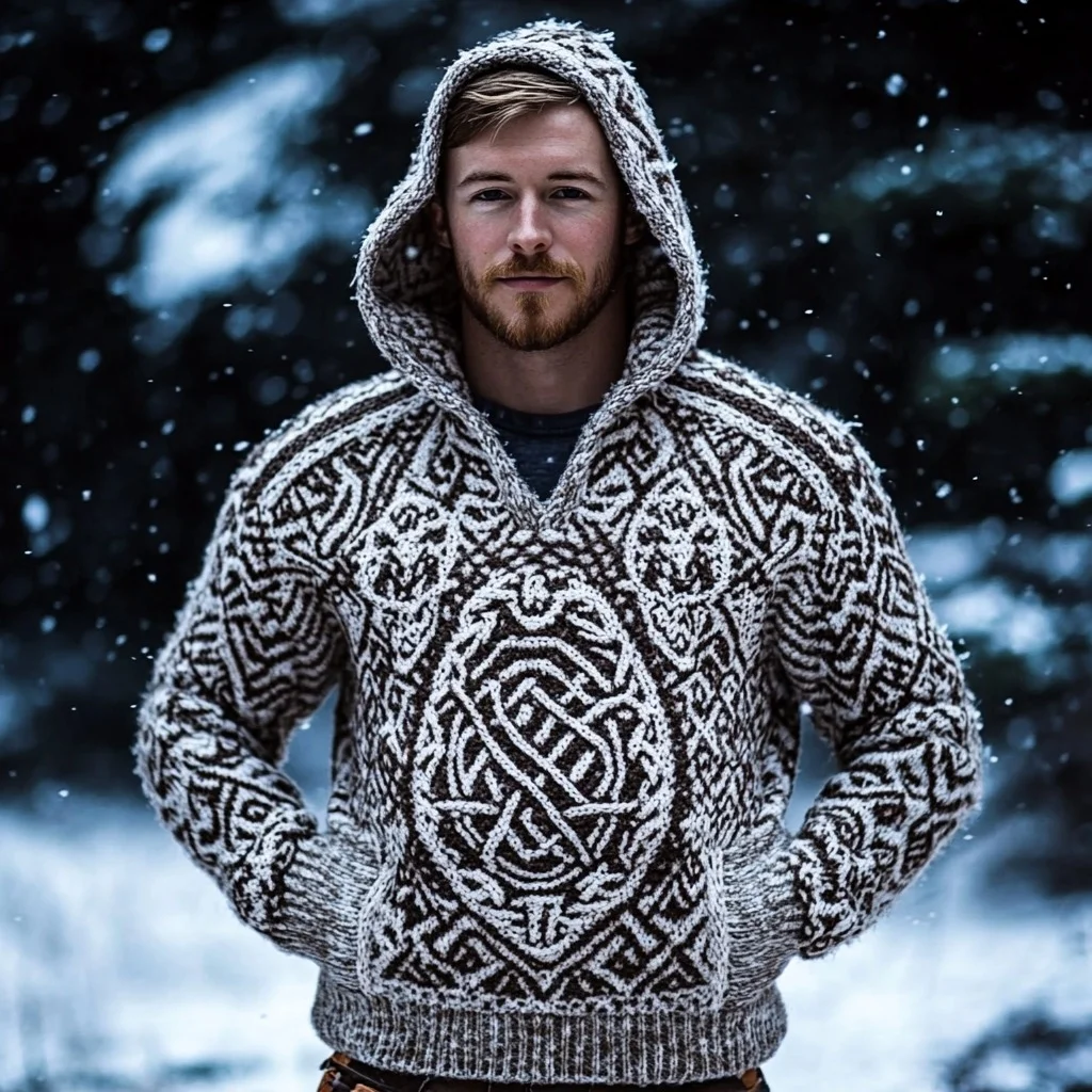 Viking Fenrir Wolf Cozy Thick Hooded Sweater-inspireuse