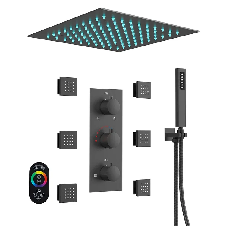 EVERSTEIN Ceiling Mounted Luxury Rainfall Shower System in Matte Black M6378BLI