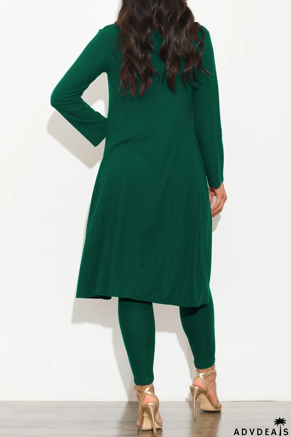 Fall Sexy Green Rib Long Sleeve Cardigan And Matched High Waist Skinny Pants Set