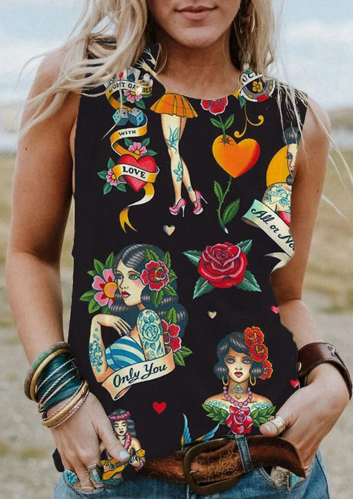 Women's Retro Girl Printed Vest