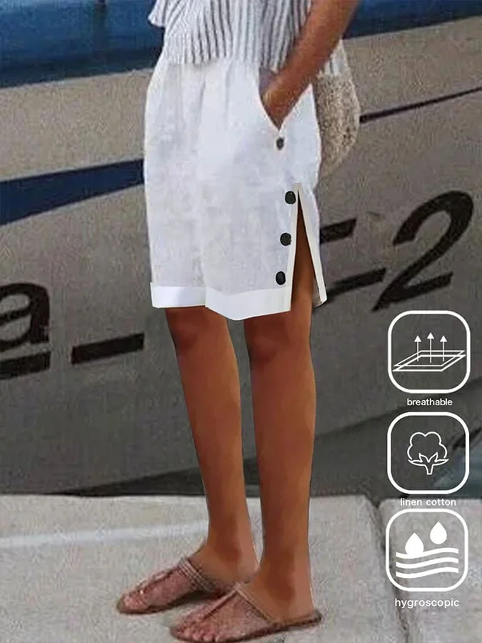 Women's Solid Color Button Casual Shorts