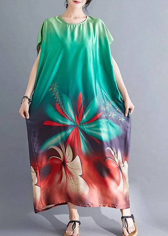 Beautiful Batwing Sleeve Wardrobes pattern green prints Maxi Dresses summer