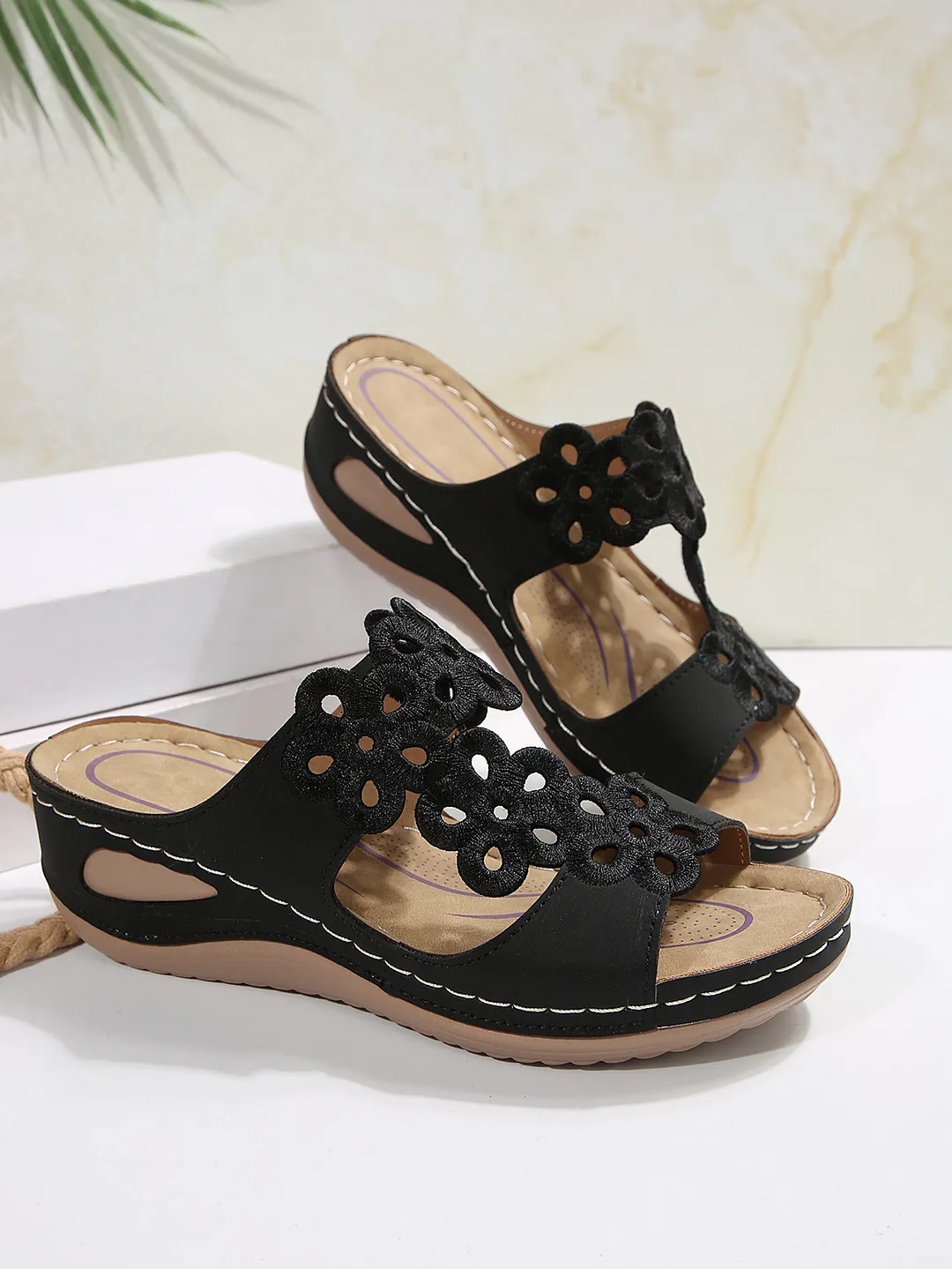 Breakj Breakj Summer New Women's Slope And Thick-Bottomed Slippers Large-Size Fish Mouth Casual Beach Shoes Women