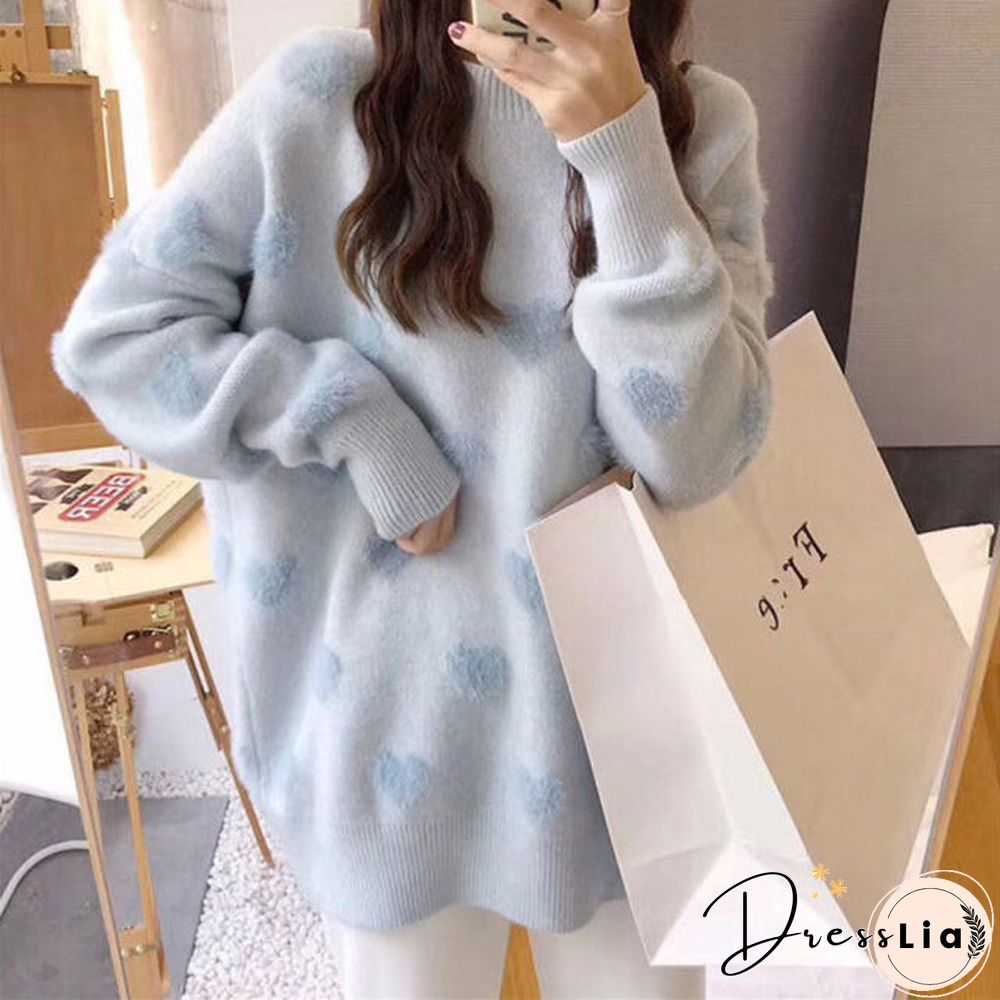 Sweater women's loose jacket fall winter love pullover long sleeve lazy style net red fashion retro knit top New hot sale