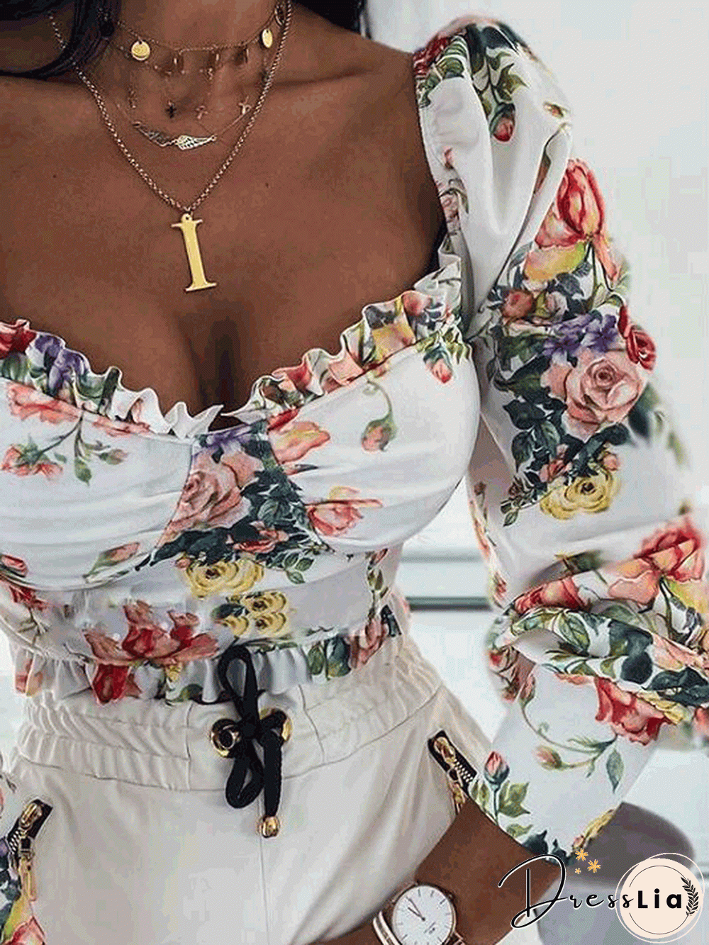 Women'S Blouses Rose Square Neck Long Sleeve Blouse