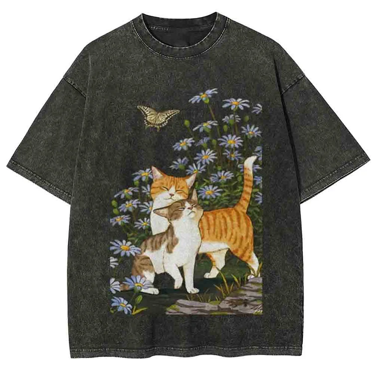 Meadow Cats Garden Unisex Vintage Washed Tee