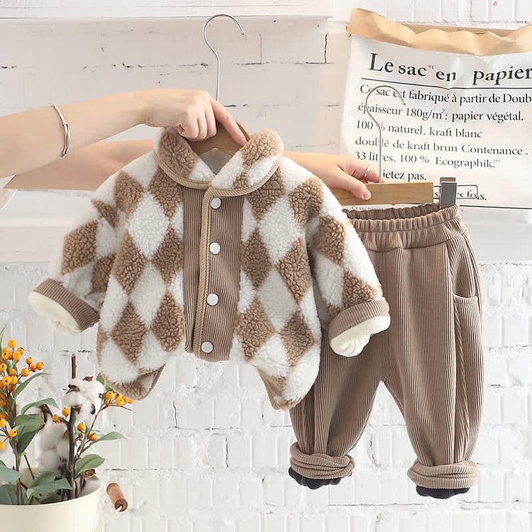 Baby Checkerboard Warm Coat and Pants Set
