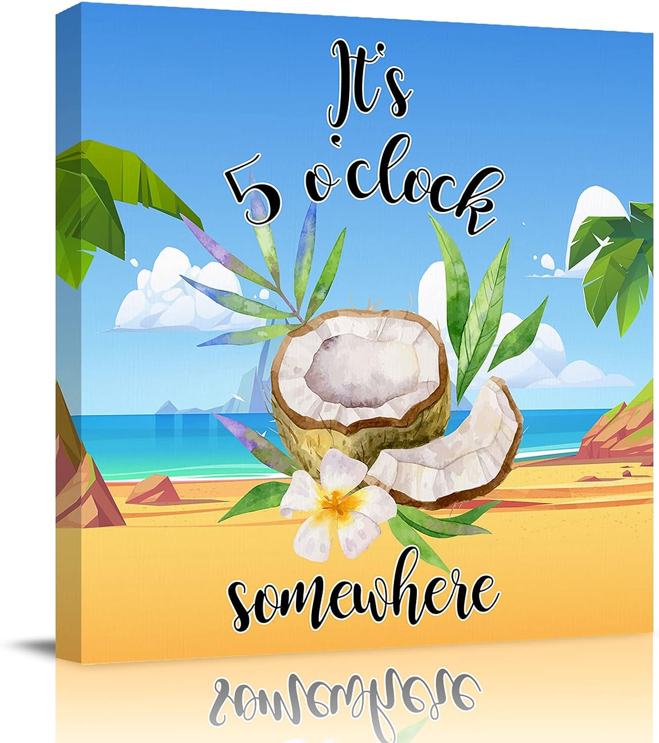 Summer Canvas Wall Art for Living Room Beach Coconut Plumeria Beach Blue Sky Picture Framed Wall Decor for bedroom Bathroom Framhouse Office Kitchen Decor, 28 inch x28 inch  28 x 28 in