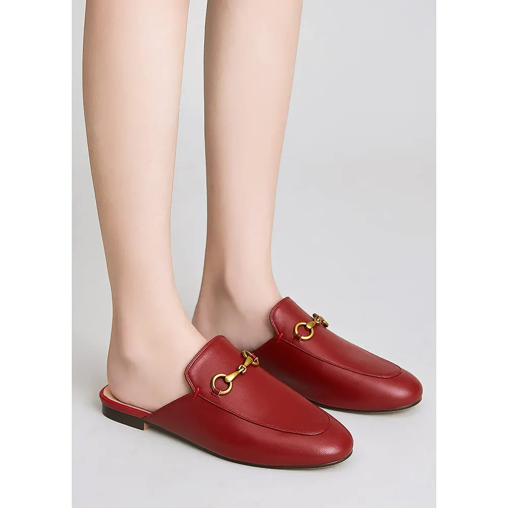 Red Heart Buckle Wine Mules Shoes-vocosishoes