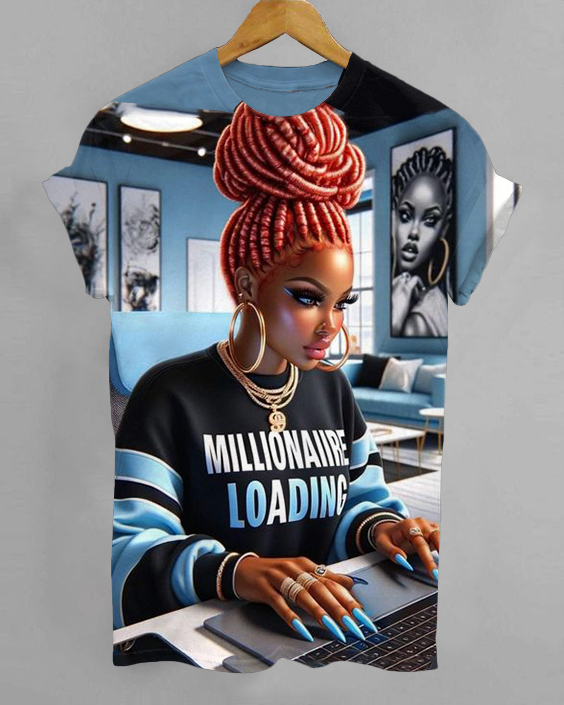 Fashion Millionaire Loading Cartoon Print Crew Neck Short Sleeve Shirt