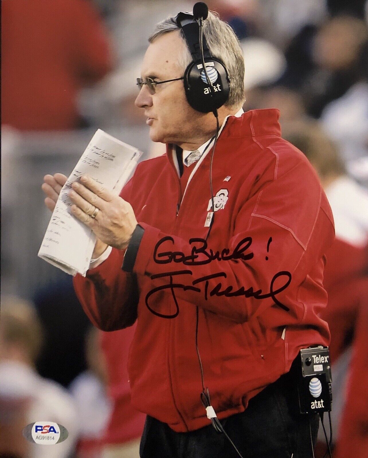 Jim Tressel Signed Autographed Ohio State Buckeyes 8x10 Photo Poster painting Psa/Dna