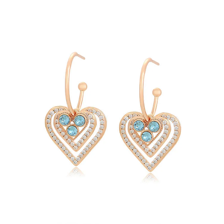 Blue Crystal Double Layer Love Earrings