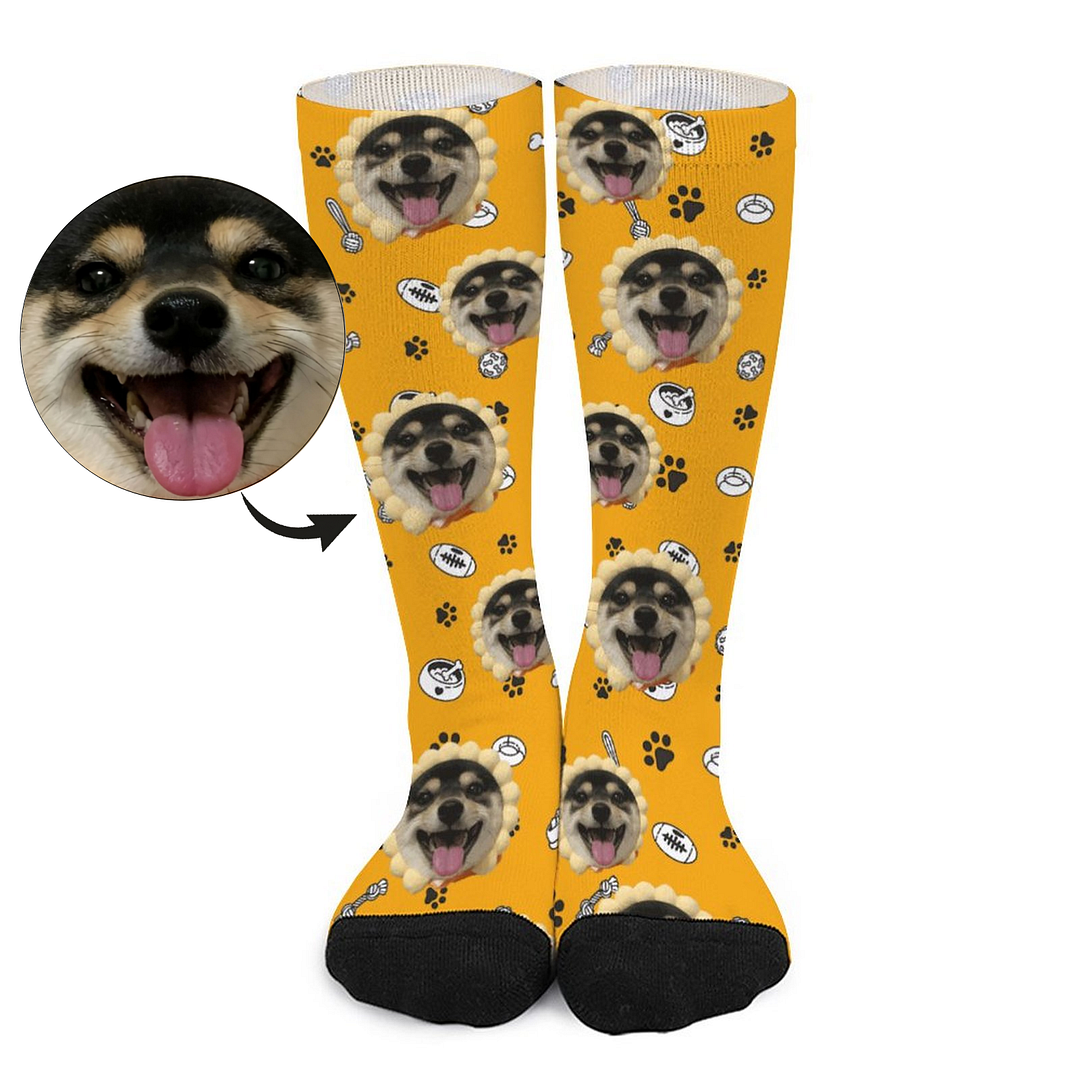 Personalized Pet Dog Photo Socks Wearing Yellow Headgear
