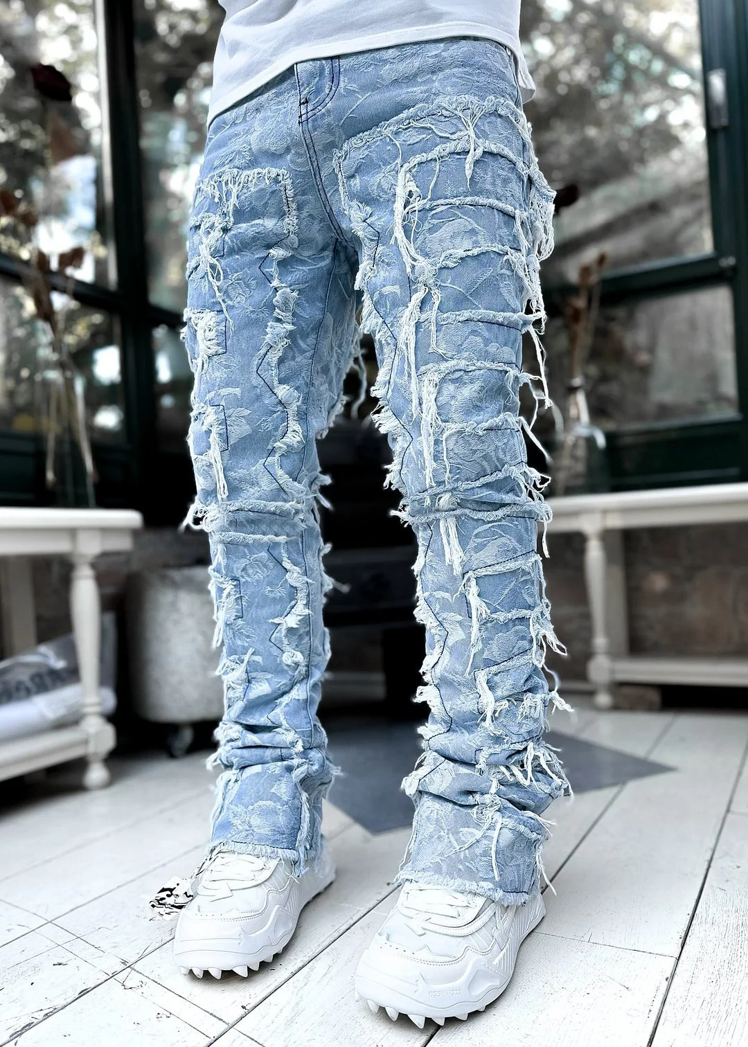 Uveng Uveng Men's New Fashion Trend Sticker Jeans Repair Multi-Color Elastic Micro-Tight Straight Trousers