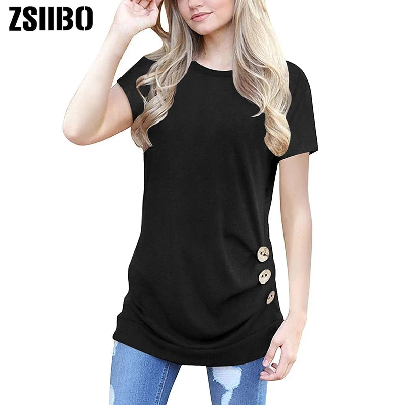 ZSIIBO Womens Long Short Sleeve Casual Round Neck Loose Tunic Top T-Shirt spring summer autumn winter t shirt drop shipping