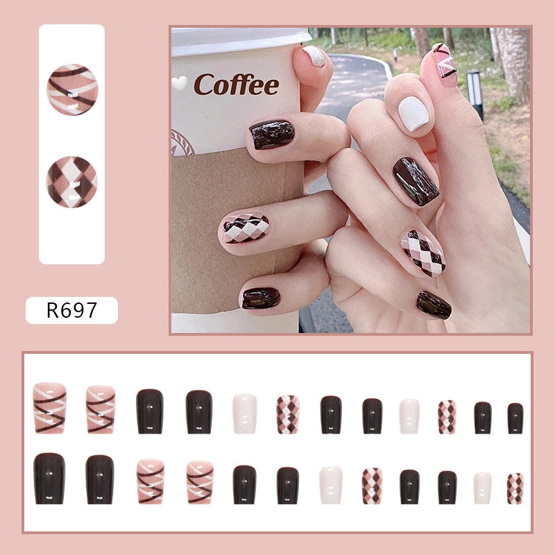 Simple And Cute Classic Style Autumn And Winter Wear Armor Cheap Hot Sale Nail Sticker Caramel Amber Finished Product Fake Nails