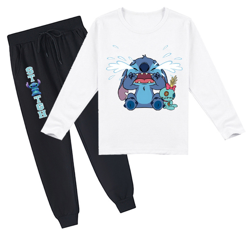 Mayoulove Stitch Cartoon Long-sleeved T-shirt and Trousers Set - Cute and Comfortable for Kids of All Ages-Mayoulove