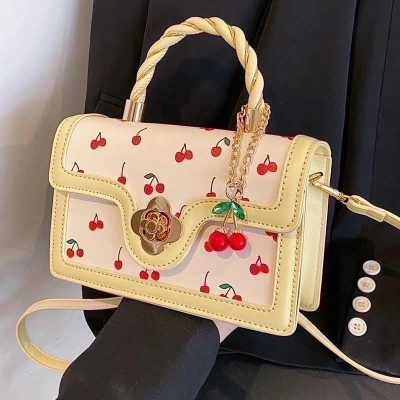 Women’s Pu Leather Fruit Fashion Metal Button Square Buckle Handbag Crossbody Bag