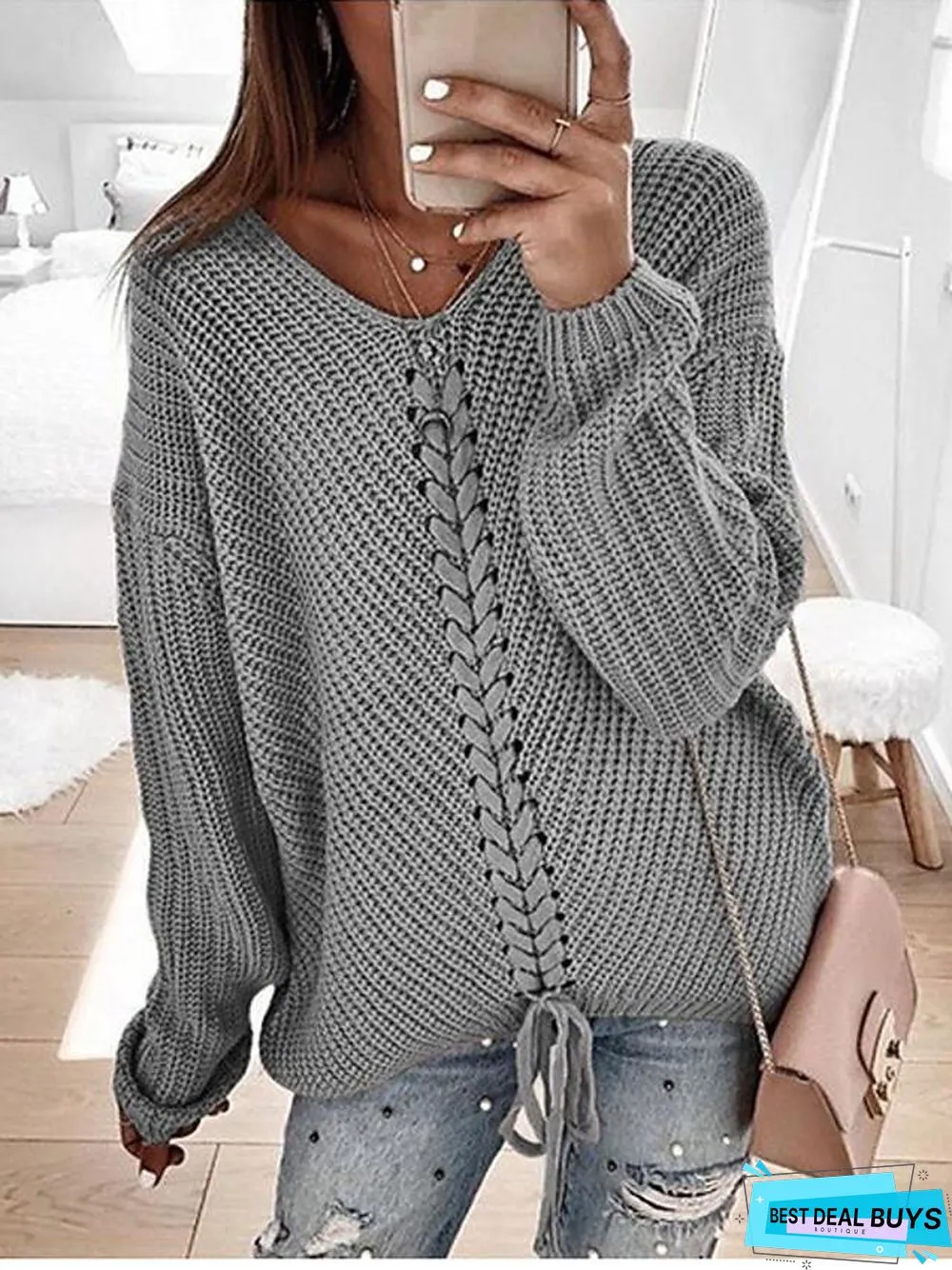 Women's Casual Knitted Solid Colored Pullover Long Sleeve Sweater Cardigans V Neck Spring Fall Black Red Yellow