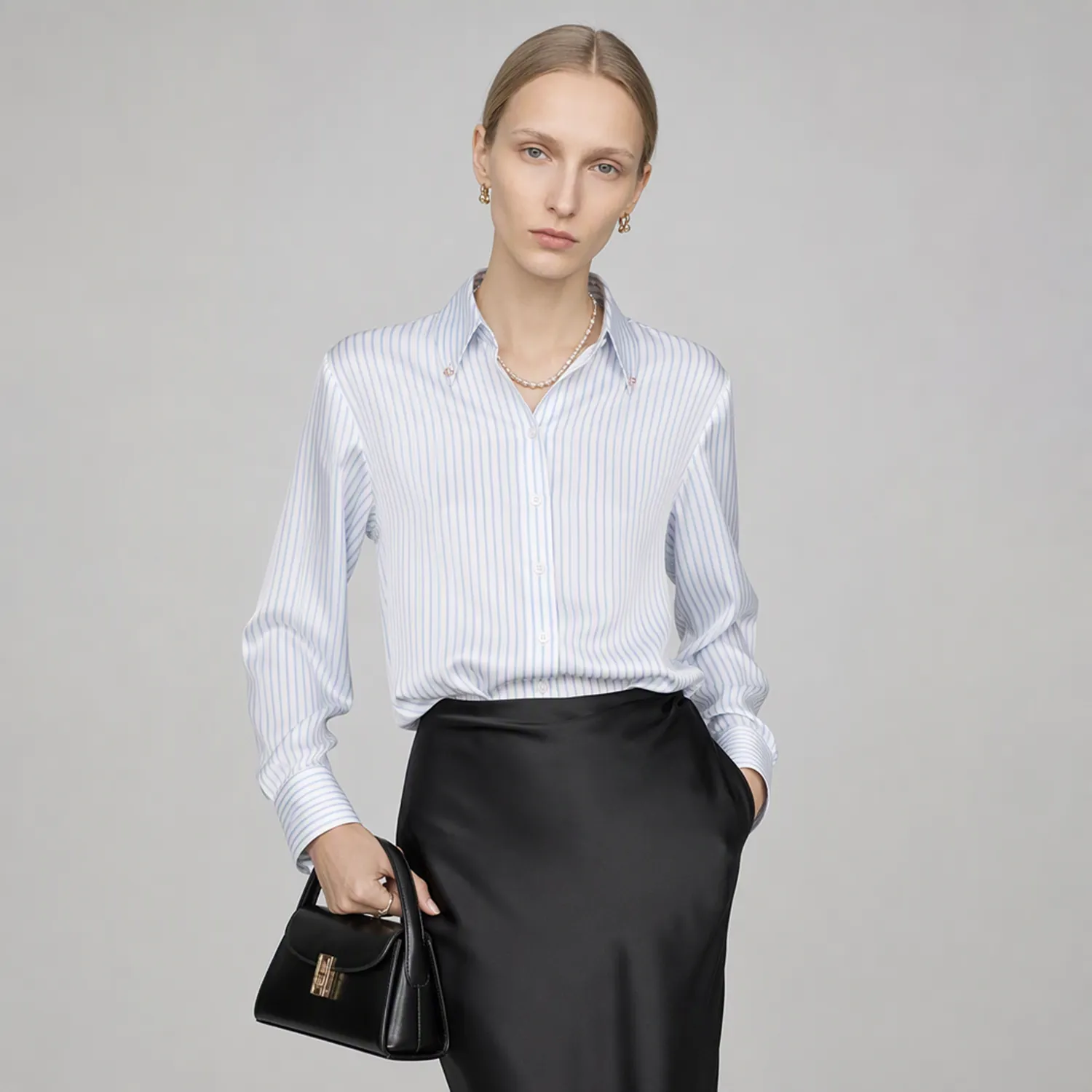 Women's Mulberry Silk Shirt Button-Down Striped Long Sleeve REAL SILK LIFE