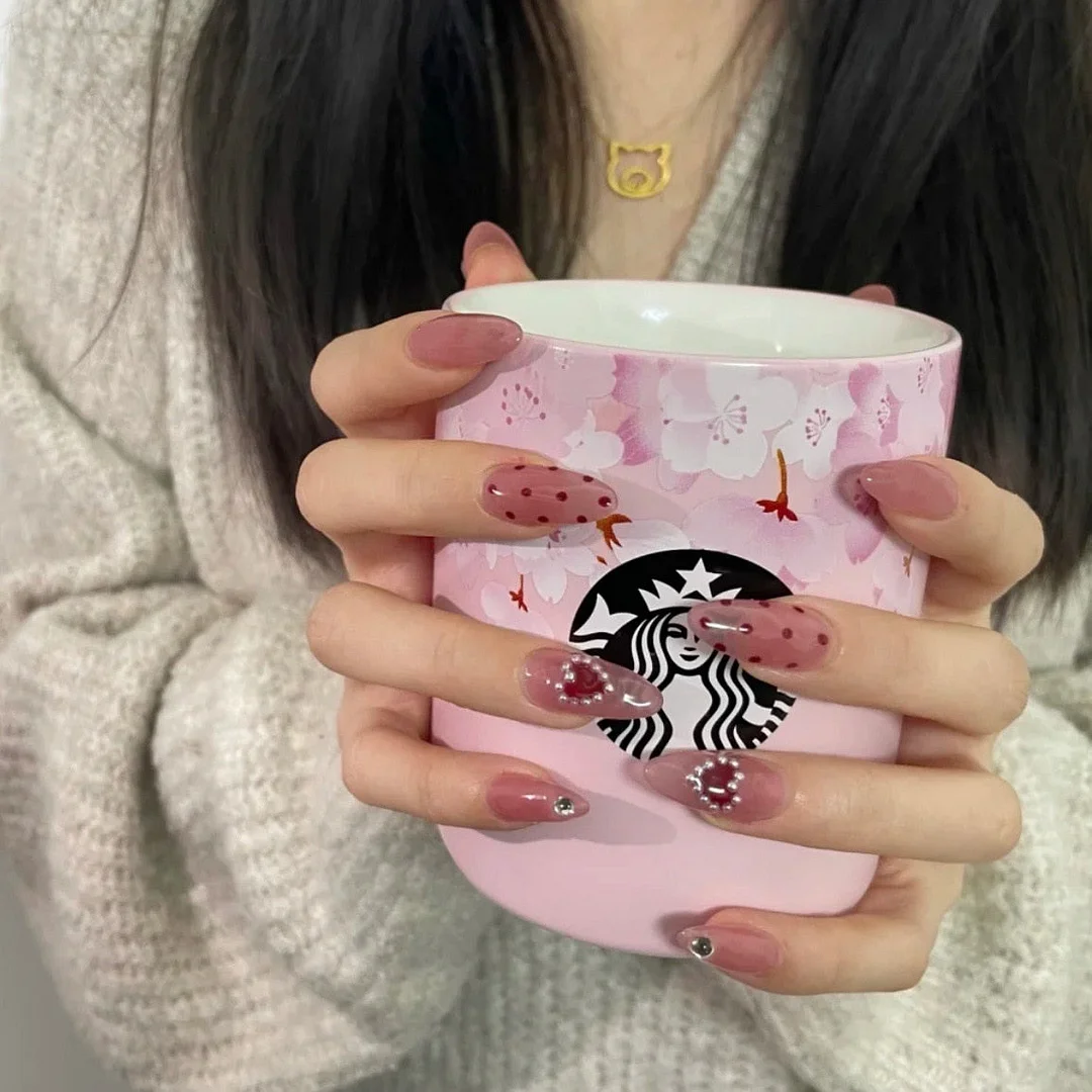 24pcs False press-on nails with a pattern Peach heart wear finished tablet nail art  removable Manicure beautiful false nails-Nail Inspo