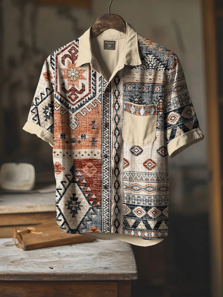 Men's Vintage Boho Pattern Short Sleeve Shirt