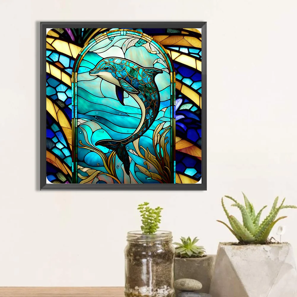 Diamond Painting - Full Round Drill - Stained Glass Dolphin(30*30cm)
