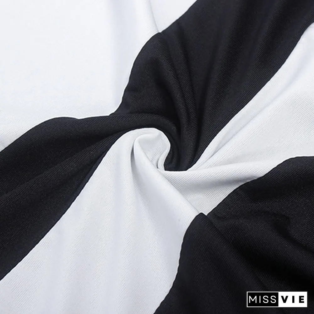 V-Neck Summer Womens O-Neck Sleeveless Black and White Patchwork Party Mini Dress Bodycon