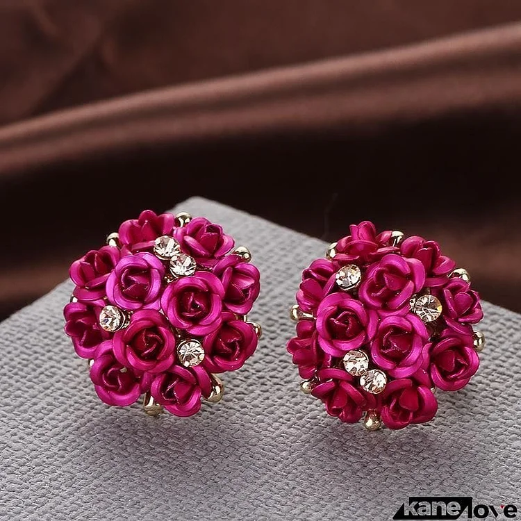 Super Cute Rose Flower Balls Earring Studs For Women