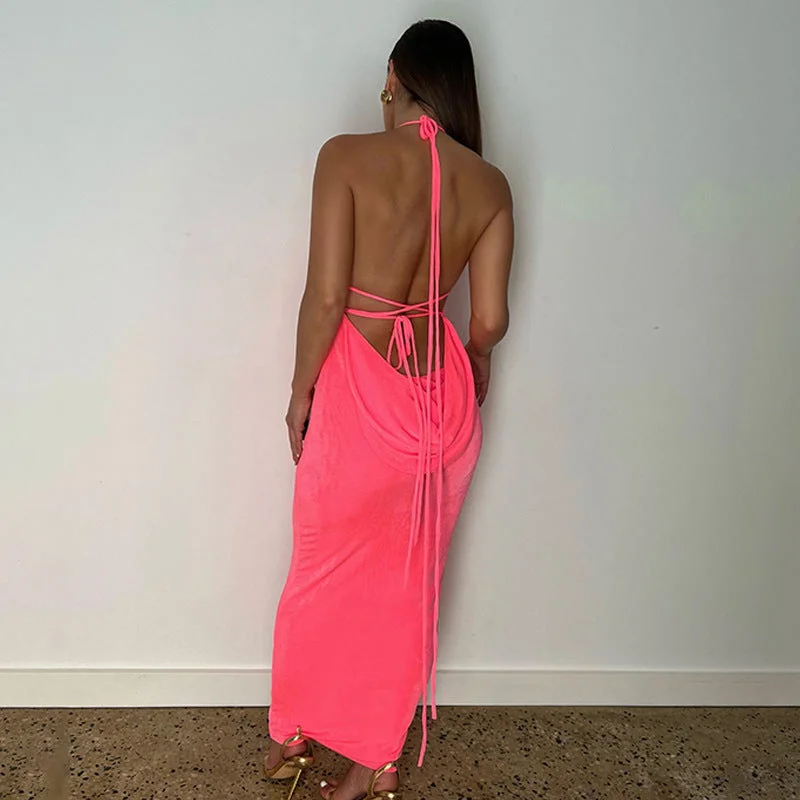 Uveng Backless Lace Up Long Dress Dresses