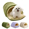 Warm Enclosed Cat Bed Corduroy Plush Cats Tent Calming Pet Nest Cave for Cats Dogs