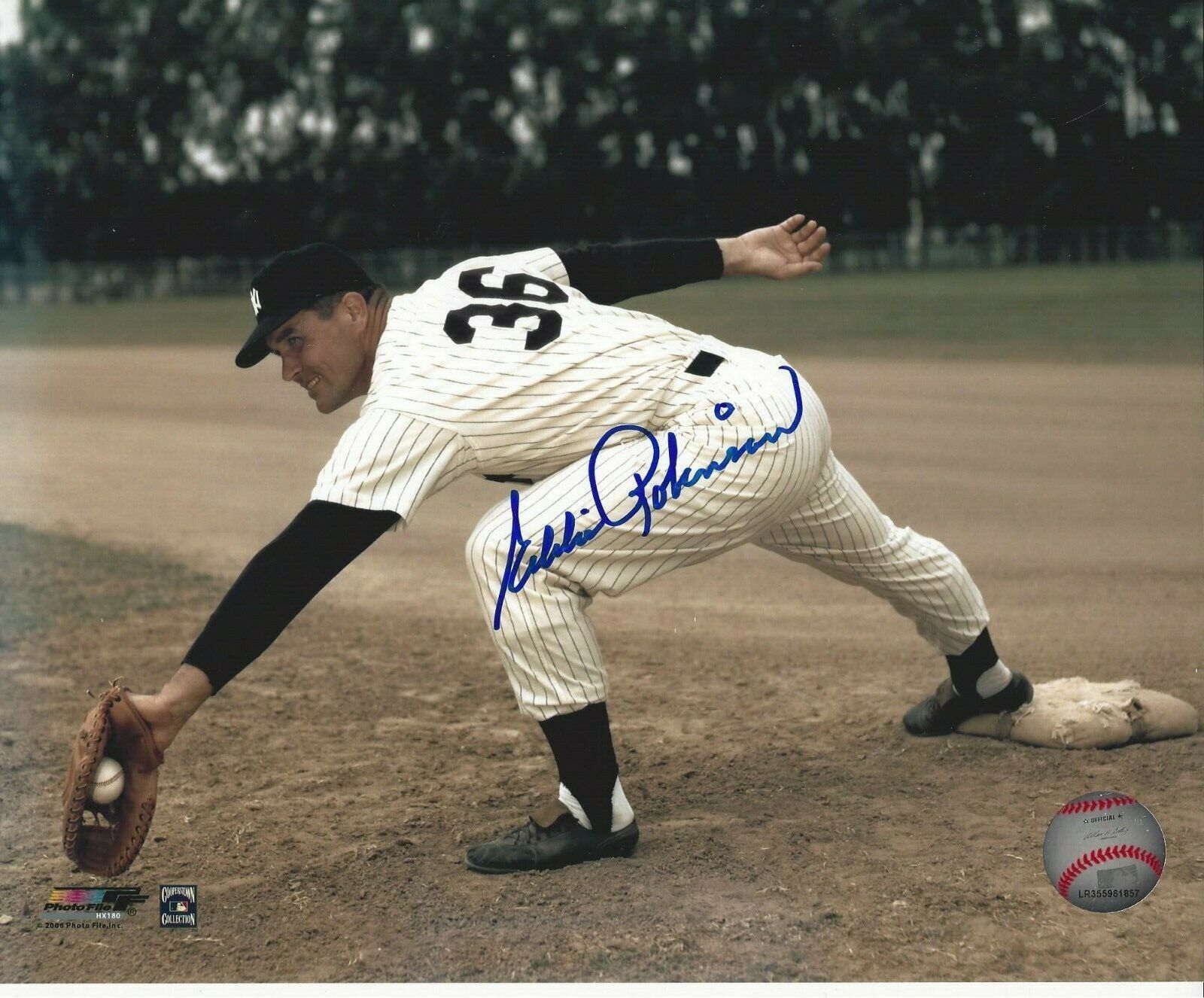 Eddie Robinson Signed 8x10 Yankees Deceased In Person Legend