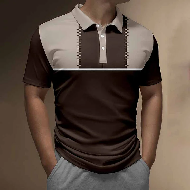 BrosWear Casual Retro Khaki Colorblock Polo Shirt
