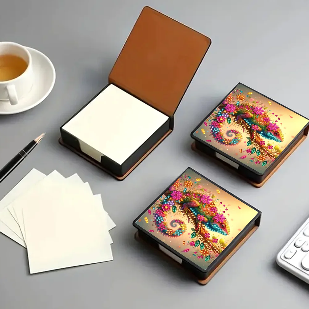 PU Lizard Diamond Painting Notecard Box with Papers for DIY Art Craft