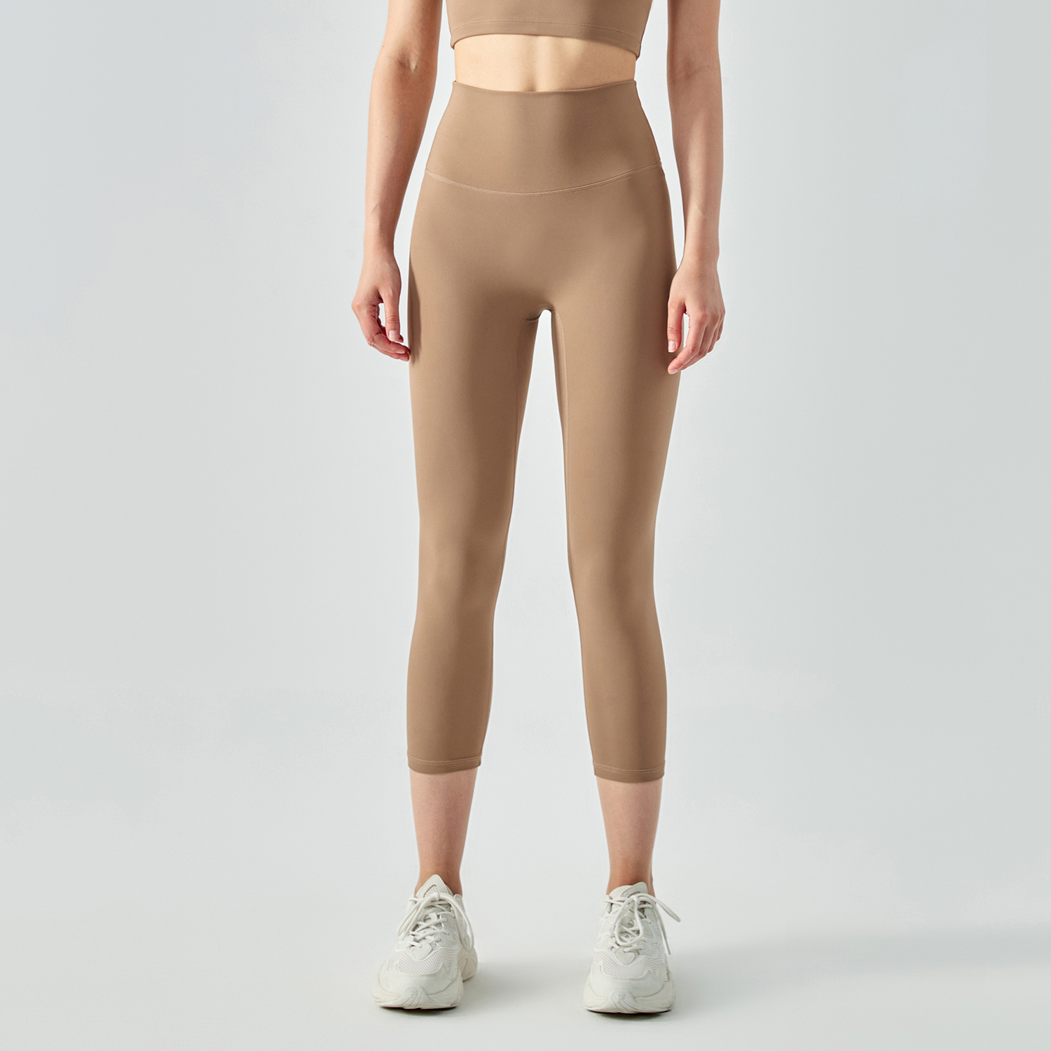 Hergymclothing Cocoa no camel toe high waist buttery soft brushed stretchy yoga capri leggings for sale
