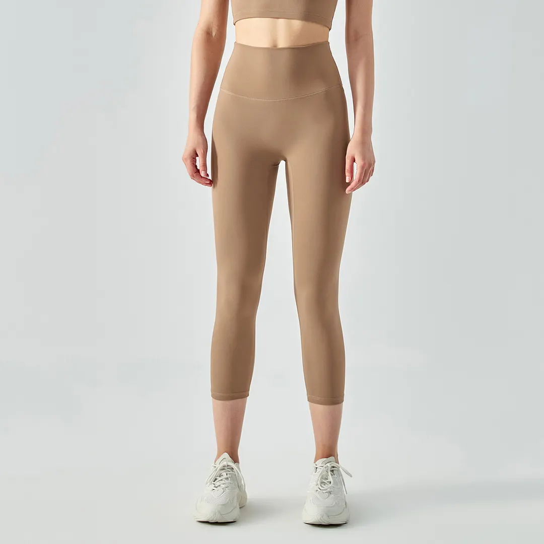 Hergymclothing Cocoa no camel toe high waist buttery soft brushed stretchy yoga capri leggings for sale