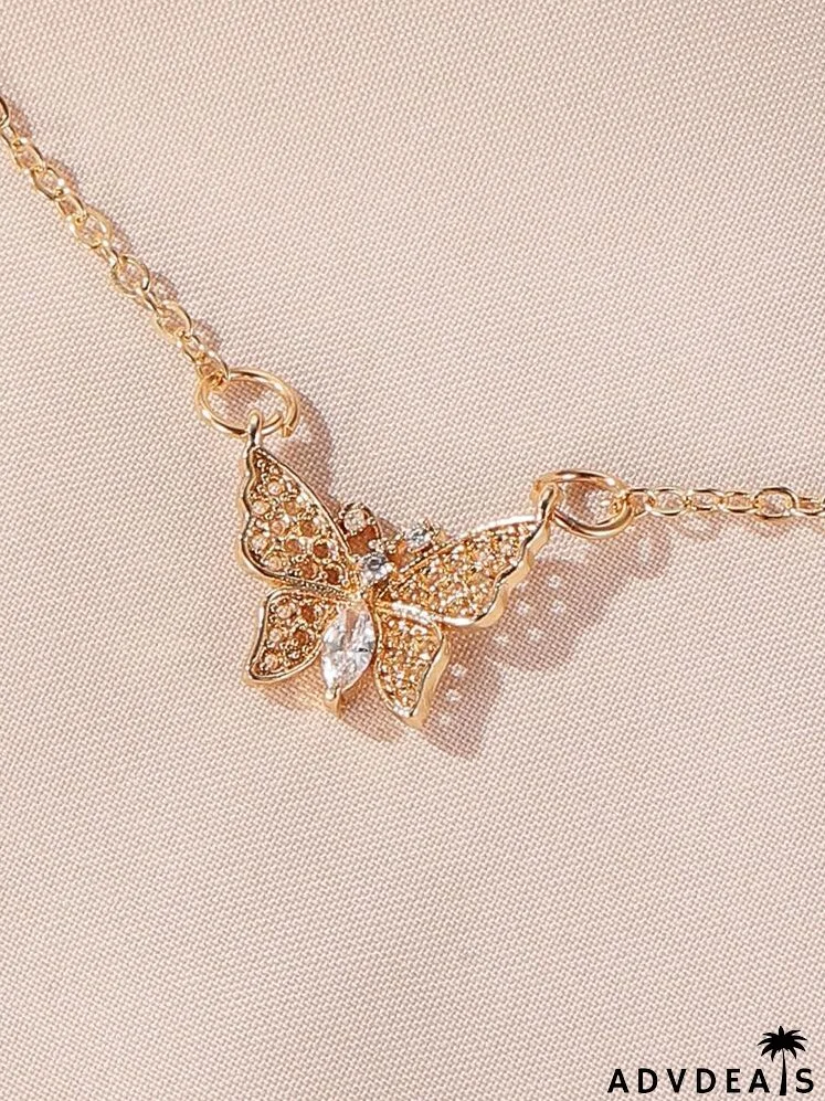 Rhinestone Butterfly Charm Necklace