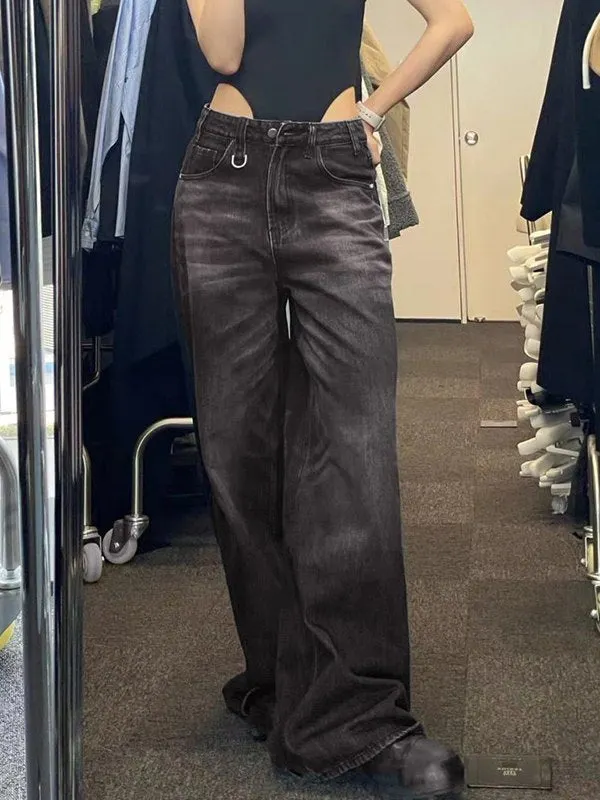 Brownm Vintage Washed Baggy Boyfriend Jeans