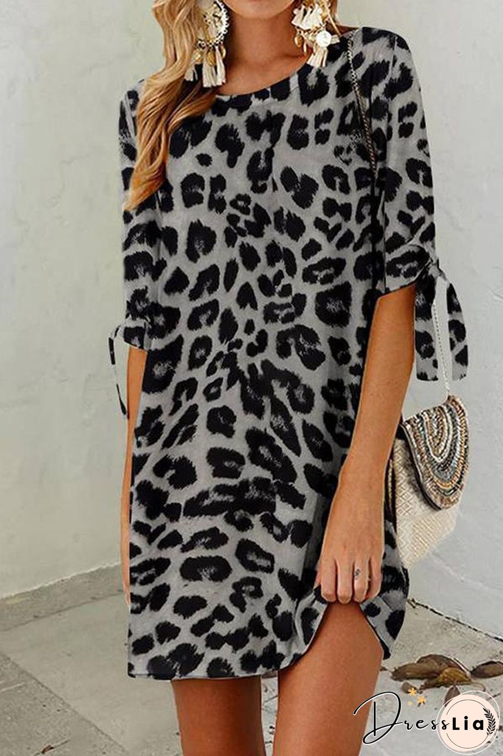 Leopard Print Round Neck Mini Dress (2 Colors) P13148