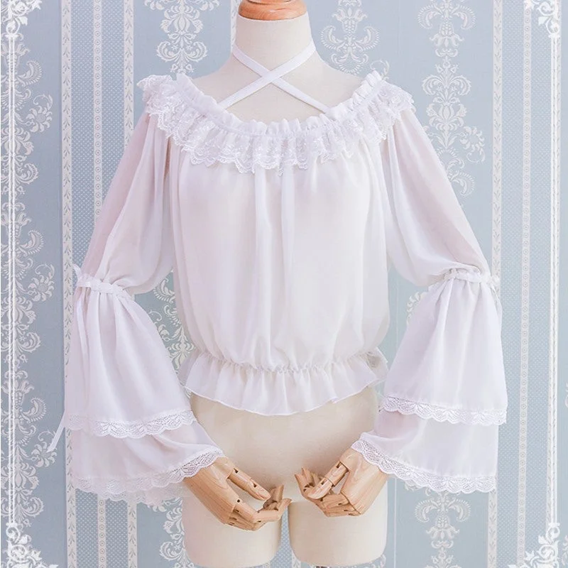 Gothic Lolita Chiffon Blouse with Flared  Long Sleeves Novameme